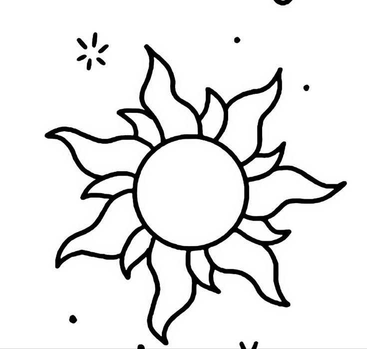 a drawing of a sun with stars and the moon in the sky above it, on a