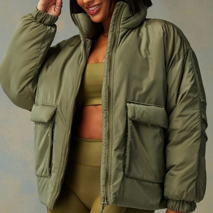 Brand New With Tags. I Love It And Held On To It When It Really Is Too Big For Me. Never Worn Outside The House And Only Tried On A Handful Of Times. Sporty Solid Puffer Jacket For Cold Weather, Relaxed Fit Sportswear Outerwear With Long Sleeves, Green Athleisure Outerwear With Ribbed Cuffs, Winter Sportswear Outerwear With Relaxed Fit, Relaxed Fit Winter Sportswear Outerwear, Green Sporty Puffer Outerwear, Sporty Green Puffer Outerwear, Oversized Sporty Puffer Outerwear, Sporty Oversized Puffer Outerwear