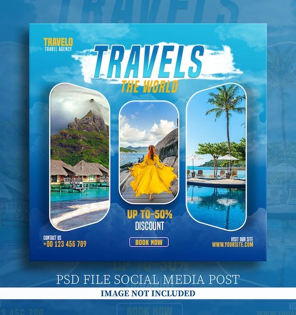 the travel flyer is designed to look like an advertisement