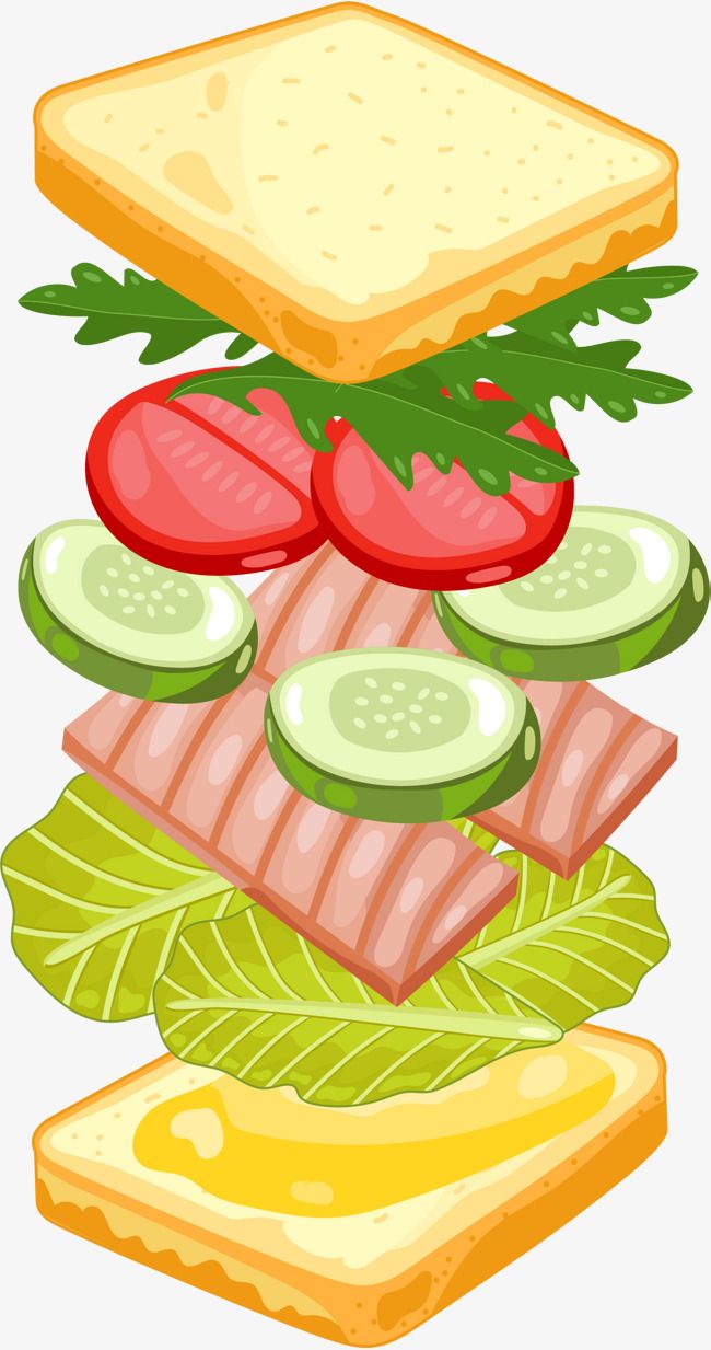 a sandwich with cucumber, tomato and lettuce on it is stacked high in the air