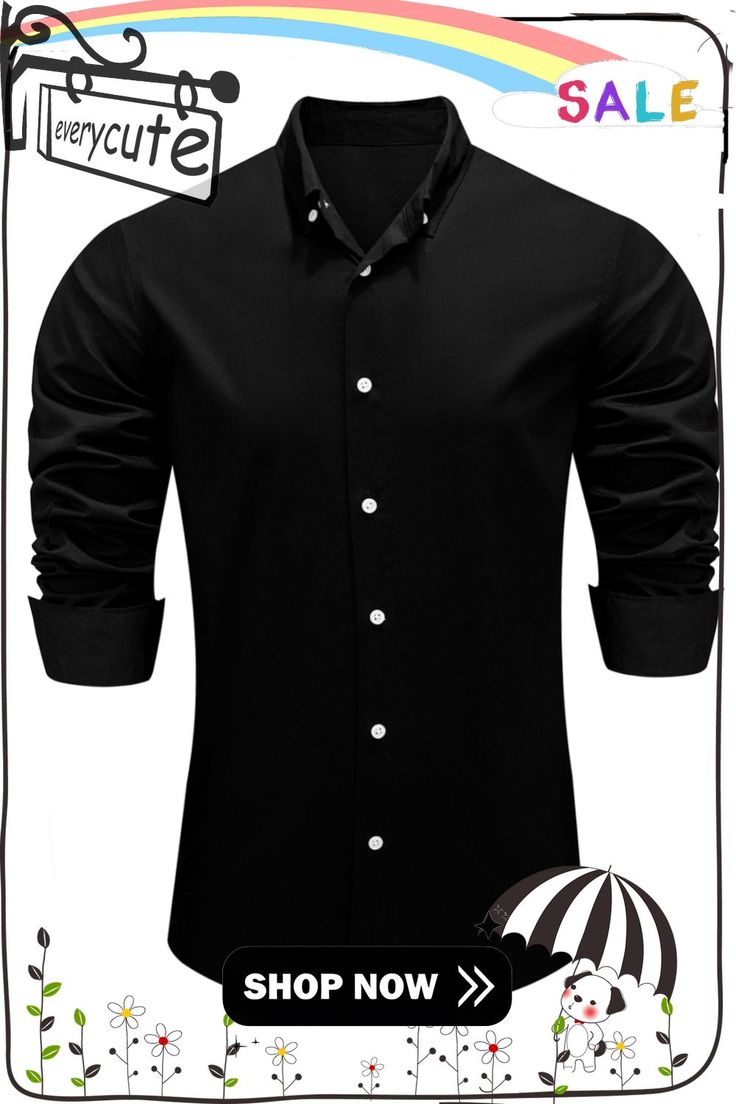 Black Plain Button-down Men’s Shirt Black Shirt With Button Cuffs For Business Casual, Black Cotton Shirt For Business Casual, Fitted Black Dress Shirt, Fitted Black Shirt With Button Cuffs, Black Shirt With Buttons For Business Casual, Black Buttoned Shirt For Business, Black Collared Shirt For Business, Black Collared Business Shirt, Casual Black Dress Shirt With Button Cuffs