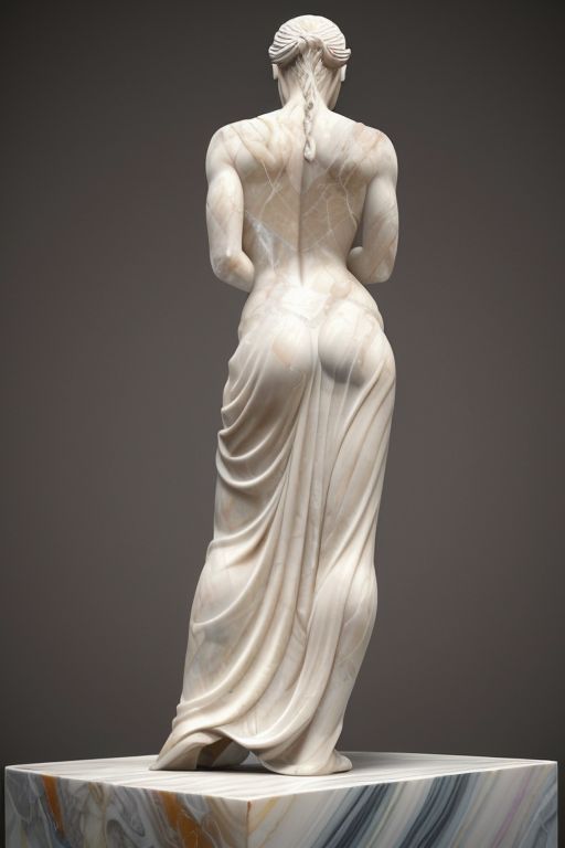 a marble sculpture of a woman with her back to the camera