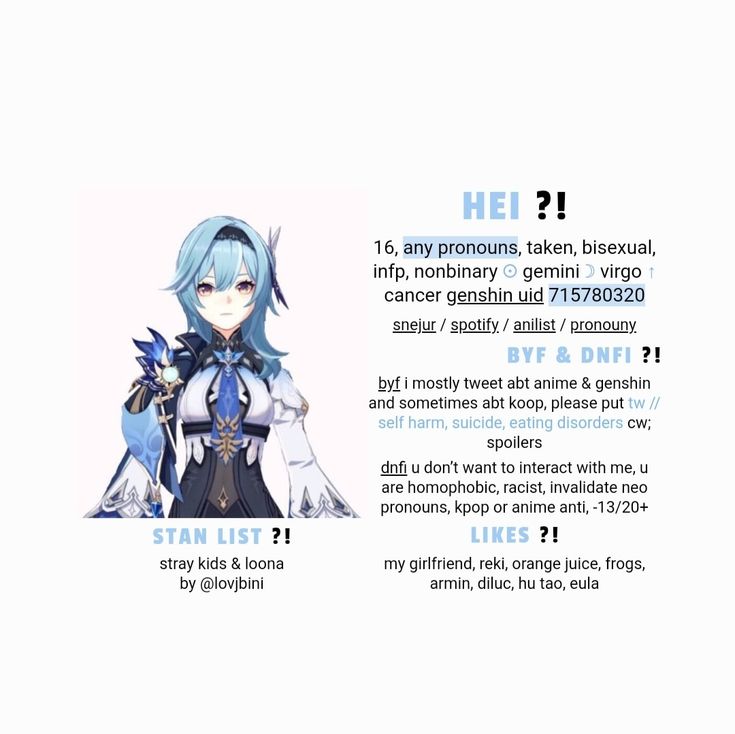 an anime character with blue hair and black eyes is shown in the text above it