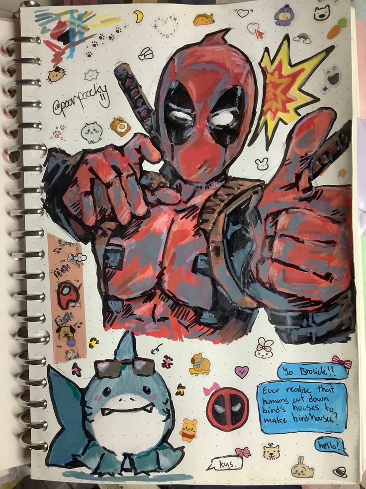 deadpool drawing Super Hero Doodles, Spiderman Punk Drawing, Deadpool Sketch Easy, Marvel Drawing Ideas Art, Deadpool Sketchbook, Deadpool Art Sketches, Deadpool Poses, Deadpool Doodle, Deadpool Comic Art