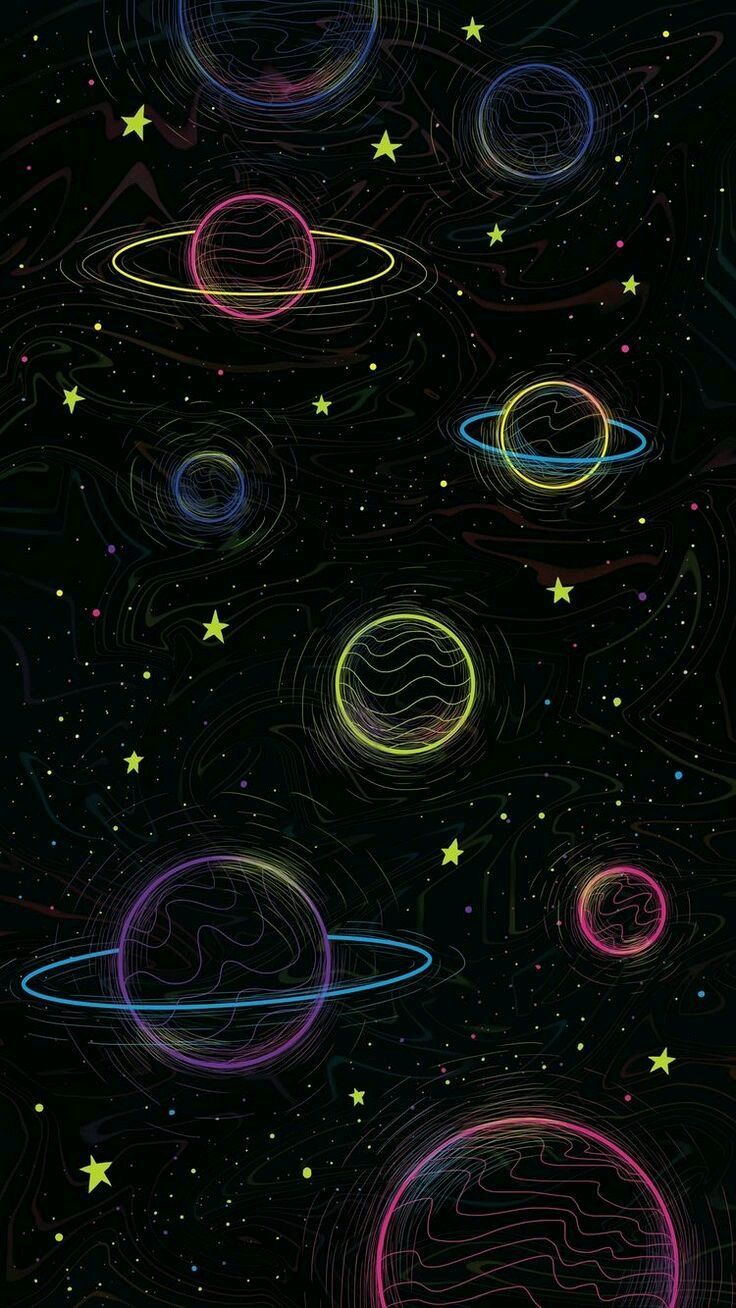 an image of the planets in space with stars and lines on it's surface