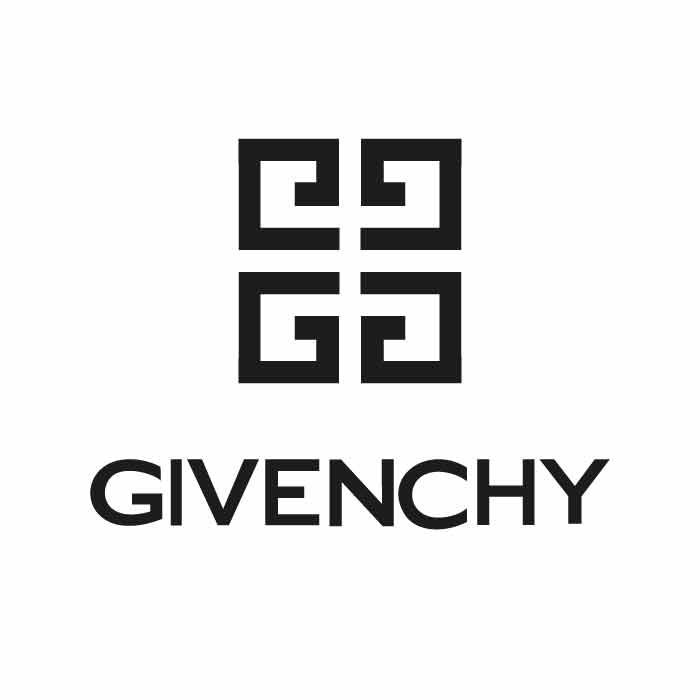 the givenchy logo is shown in black and white