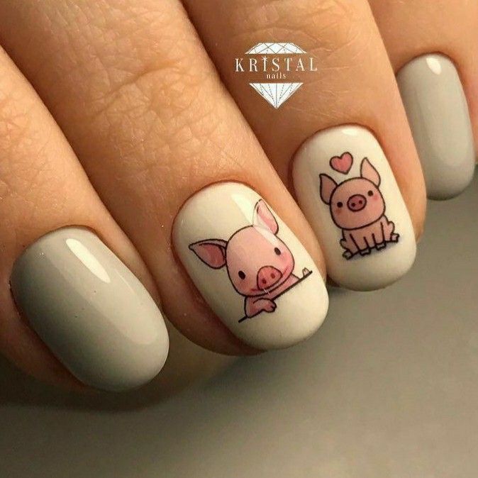 Pig Nail Art, Pig Nails, Flamingo Nails, Animal Nail Art, Milky Nails, Animal Nails, Short Nail Designs, Acrylic Nail Art, Easy Nail Art