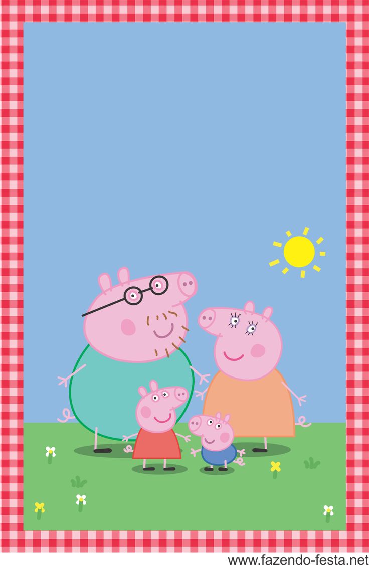 three peppos are standing in the grass with one pig is holding his hand