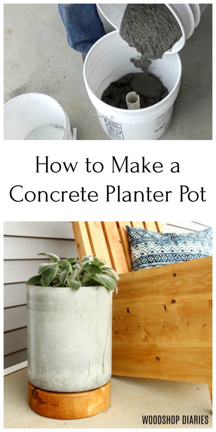 how to make a concrete planter pot with wood and cement in the bottom right hand corner