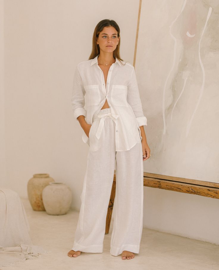 White Hot Looks | We love an all white ensemble all year round. Here are 3 of our favourite sets to suit any temp. Support #SlowFashion at freethelabel.com Loungewear Dress, Boys Style, White Linen Pants, Evening Outfits, Loungewear Set, Dress Codes, Slow Fashion, Boy Fashion, Provence