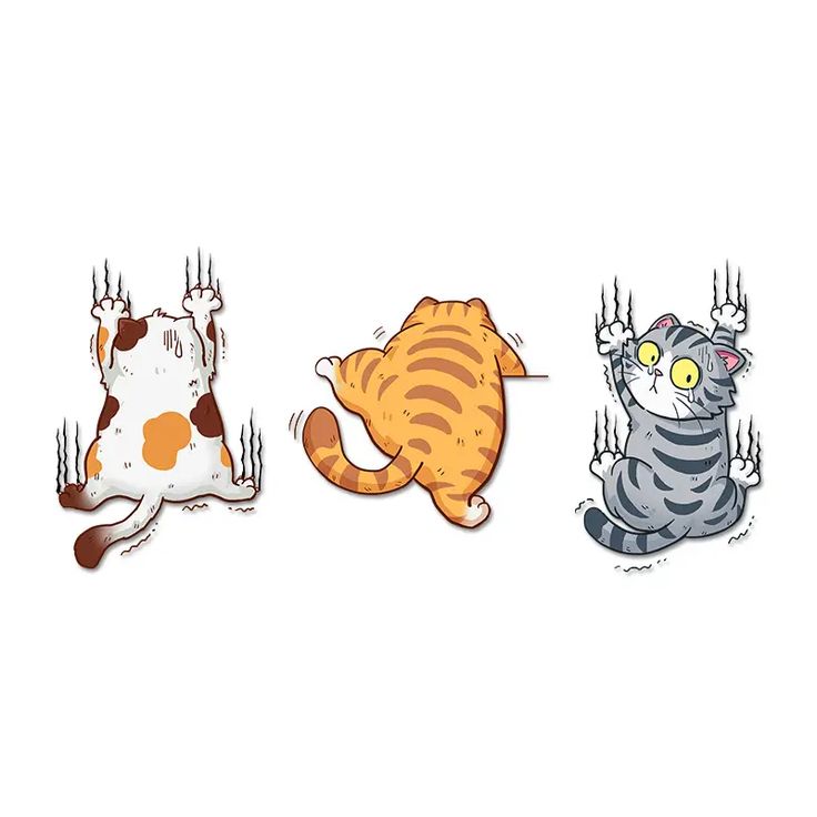 three stickers depicting cats sitting on the ground