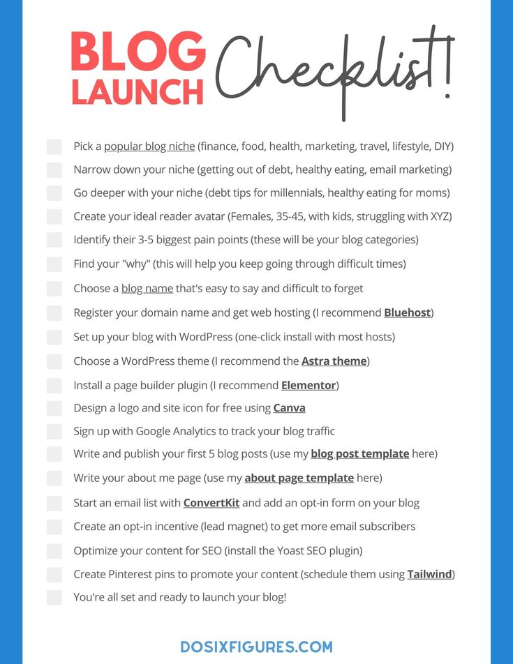 the blog launch checklist for bloggers