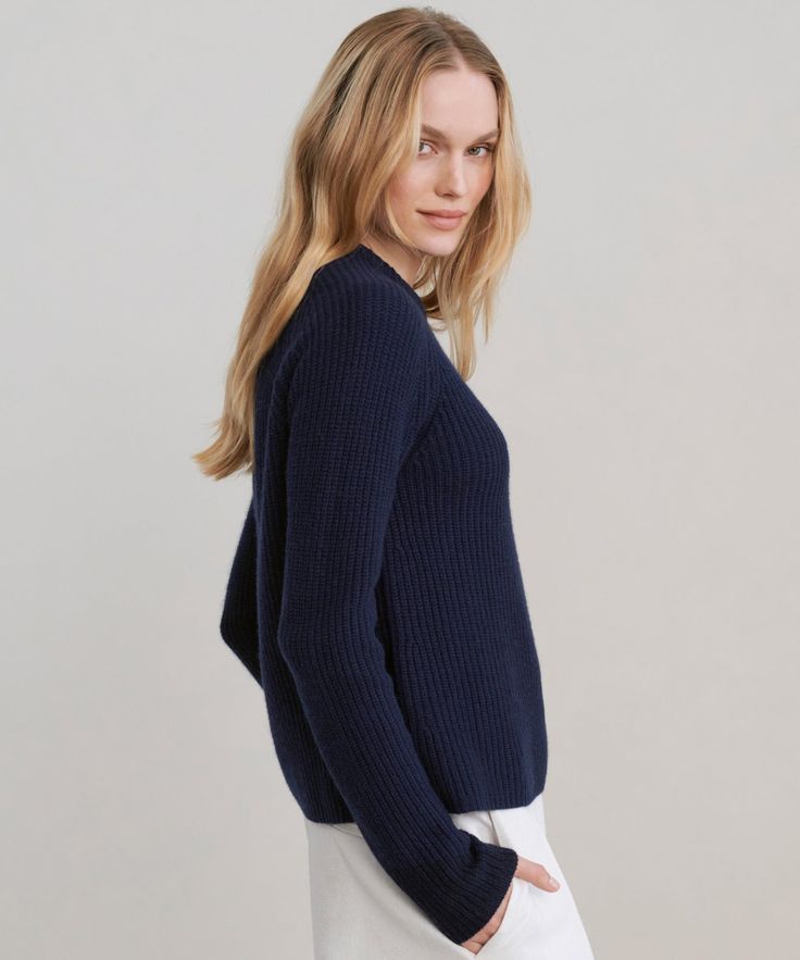 Cashmere Fisherman Sweater Navy It doesn't get much more classic than this best-selling, never-want-to-take-it-off, 100% cashmere sweater. The boxy body is primed for layering and versatility—slightly tuck it into jeans, don it over a dress, or take one or two sizes up for a look that’s borrowed from the boys. | Jenni Kayne Women's Cashmere Fisherman Sweater Size 3X Classic Ribbed Cashmere Sweater, Classic Ribbed Cashmere Outerwear, Classic Ribbed Outerwear, Classic Merino Wool Ribbed Outerwear, Classic Fall Sweater, Classic Sweater With Ribbed Cuffs For Layering, Classic Ribbed Sweater For Everyday, Classic Ribbed Everyday Sweater, Classic Everyday Sweater