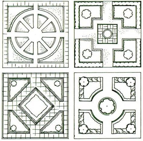 four different types of garden designs in black and white, each with an individual's own design