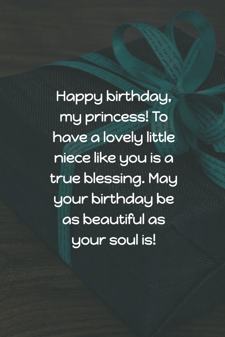 a present wrapped in blue ribbon with the words happy birthday my princess to have a lovely little niece like you is a true blessing