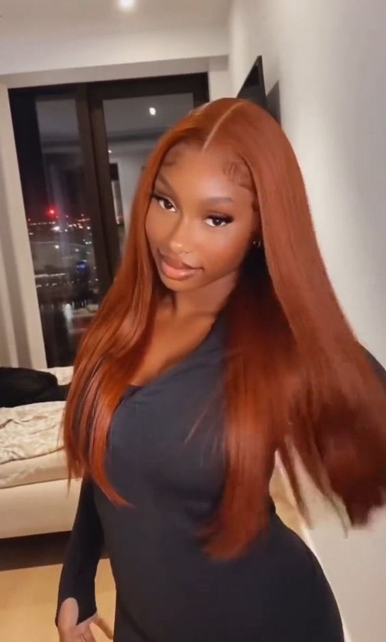 #follow #hairstyles #hairgoals #hair #beautyblog #blogging #blogger #blog Lace Front Wigs Ginger, Fall Color Bundles Hair, Copper Red Lace Front Wig, Copper Wig Install, Ginger Bussdown, Deep Ginger Hair Black Women, Ginger On Dark Skin Black Women, Dark Ginger Wig, Ginger Quick Weave