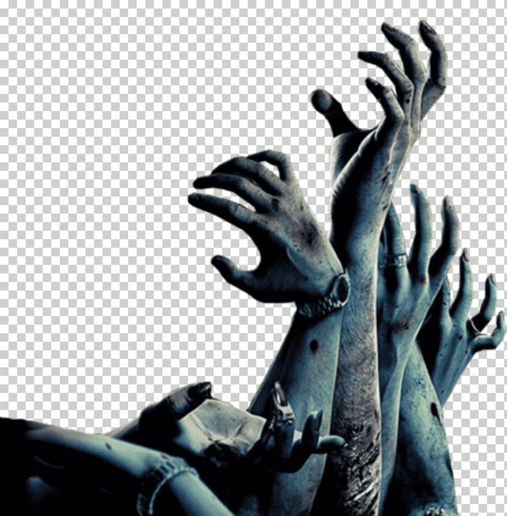 several hands reaching up into the air to grab something out of their hands, while another person