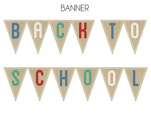 the back to school bunting banner is shown in three different colors and font styles