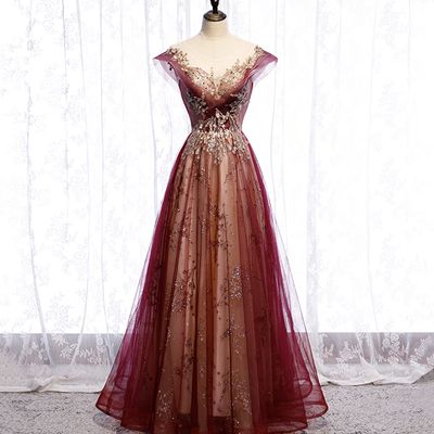 Burgundy satin long prom dress A line evening dress · Little Cute · Online Store Powered by Storenvy Red And Gold Prom Dress, Red Tulle Prom Dress, Gold Wedding Dresses, Dresses For 2022, Red And Gold Wedding, Red And Gold Dress, Ethereal Dress, Gold Wedding Dress, Gold Prom Dresses