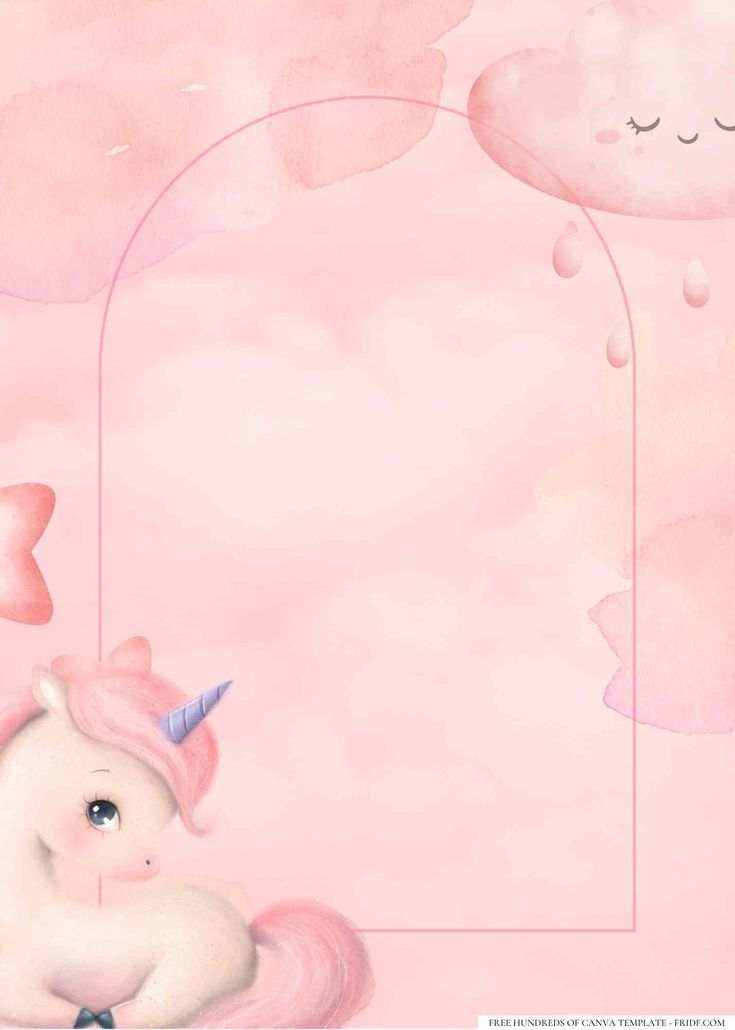 a pink background with a unicorn and clouds