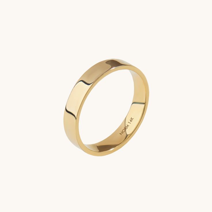 Women's 14K Real Yellow Gold Flat Band Ring - Comfort Fit Modern Thick Band Promise Ring, Wedding Ring With Smooth Finish And Round Band, Elegant Wedding Bands With Smooth Bezel, Wedding Band With Smooth Finish, Modern Wedding Bands With Thick Band, Sleek Gold Jewelry For Wedding, Sleek Gold Wedding Jewelry, Minimalist Stackable Rings With Smooth Bezel For Wedding, Minimalist Stackable Wedding Rings With Smooth Bezel