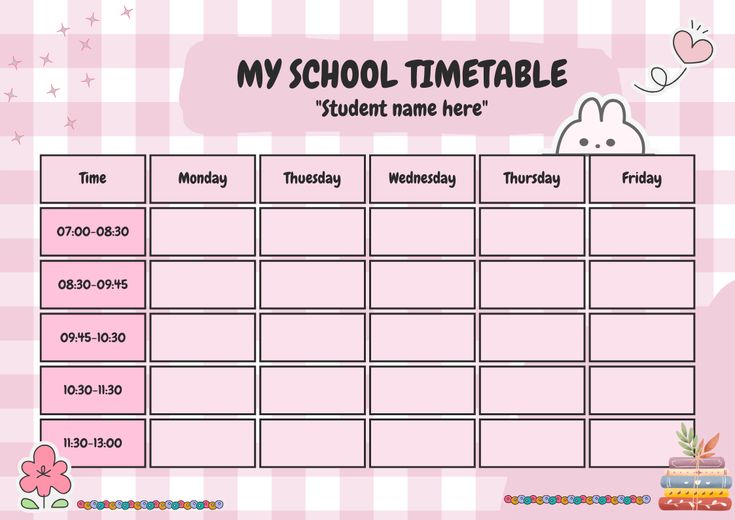 a pink timetable with an image of a bunny on it