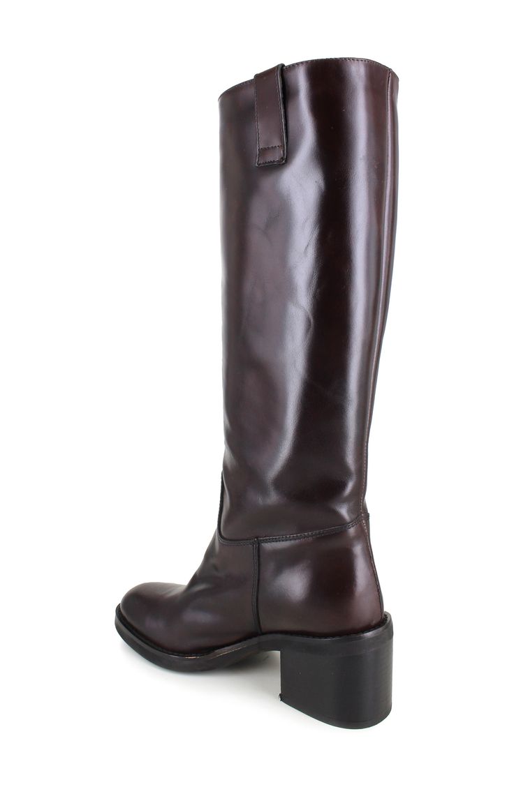 A block heel adds just the right amount of lift to this suave and streamlined knee-high boot. 2" heel 19" shaft; 12" calf circumference Leather upper, lining and sole Made in Italy Maroon Knee High Boots, Leather Boots Aesthetic, Dark Brown Leather Boots, 90s Boots, Boots Nordstrom, Dark Brown Boots, Brown Knee High Boots, Low Heel Boots, Funky Shoes