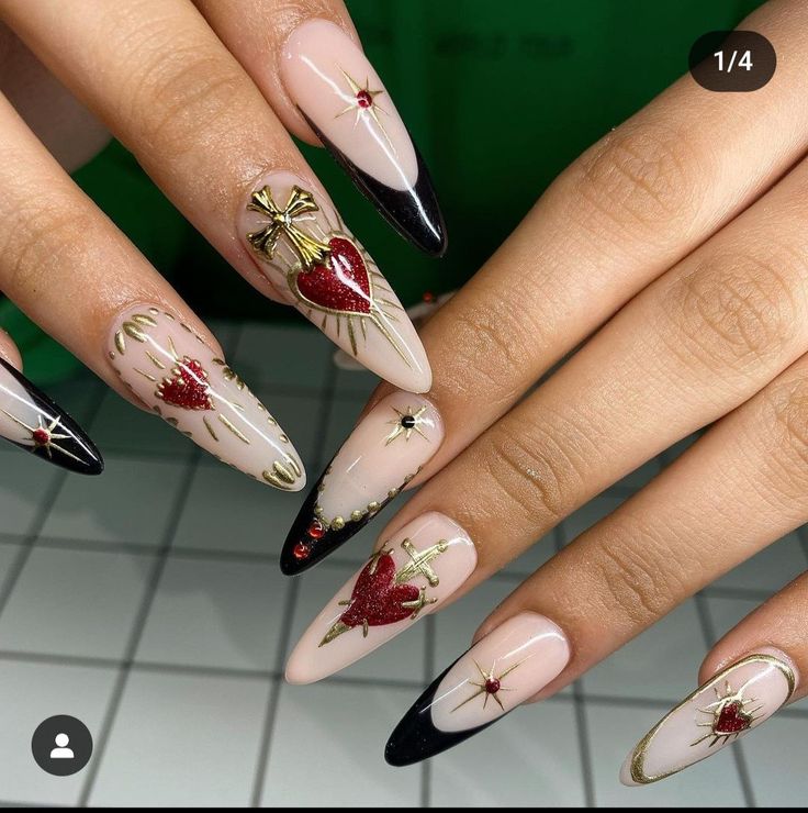 Nosferatu Inspired Nails, Romeo And Juliet Nail Art, Agatha All Along Nails, Catholic Nails Designs, Romeo And Juliet Nails, Dark Romance Nails, Nosferatu Nails, Victorian Nails Designs, Phantom Of The Opera Nails