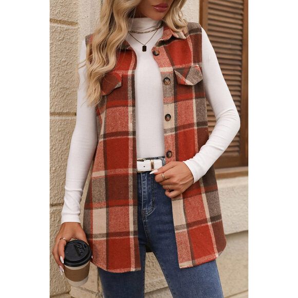 Plaid Button Up Vest Coat Chaleco Casual, Normal Body, Plaid Vest, Vest Coat, Outerwear Vest, Plaid Design, 가을 패션, Sweater Jacket, Bottoms Pants