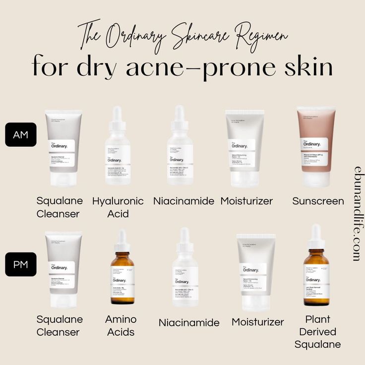 The Ordinary Skincare Routine for Dry Acne Prone Skin The Ordinary Skincare Routine Dry Skin, Skin Care For Dry Acne Prone Skin, Dry Acne Prone Skin Care Routine, The Ordinary Skincare Guide, Acne Prone Skin Care Routine, Dry Acne Prone Skin, Skincare Esthetician, Ordinary Skincare Routine, The Ordinary Peeling Solution