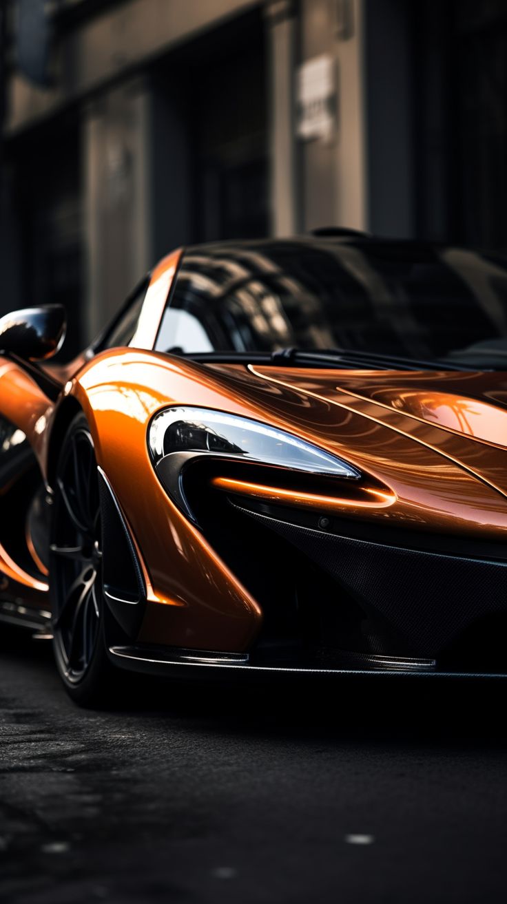 an orange sports car parked on the street