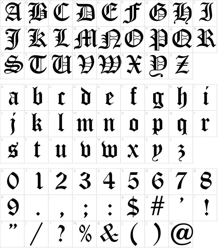 an old english alphabet with numbers and symbols