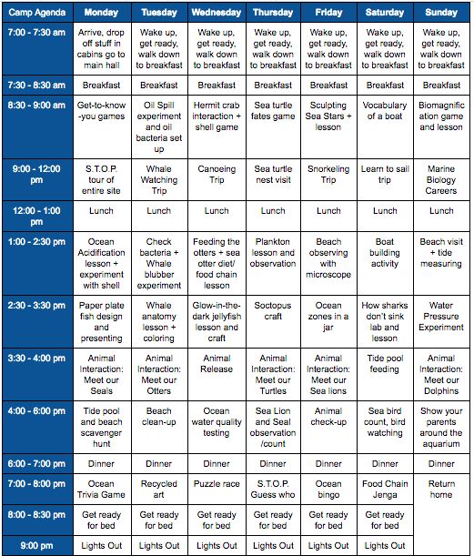 the schedule for an upcoming event, with dates and times to go on each side