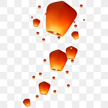 some orange lanterns floating in the air on a white background, with no shadow or text