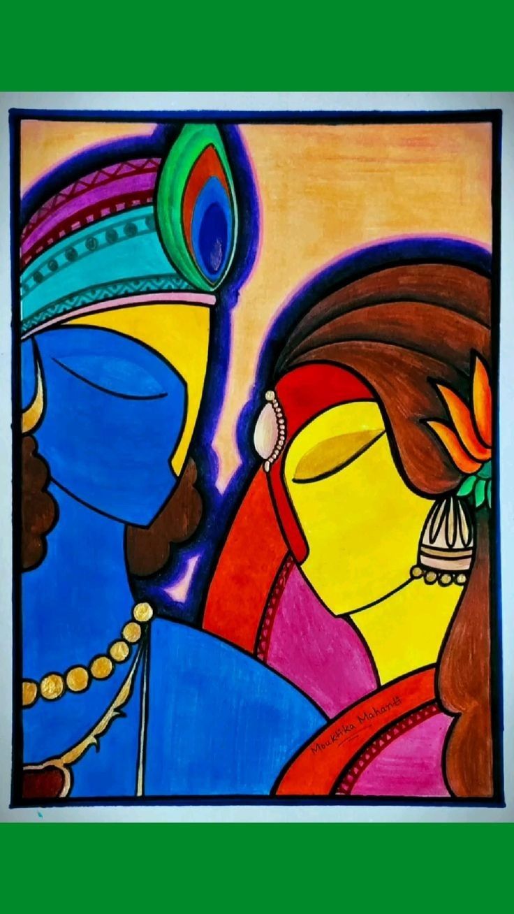 a painting of two women in colorful clothing