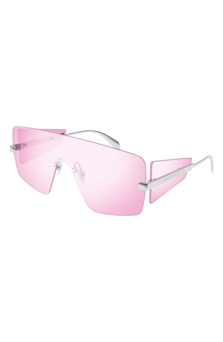 Logo-accented temples bring signature style to these Italian-made mask sunglasses that provide full-coverage sun protection. 99mm lens width; 145mm temple length 100% UV protection Adjustable nonslip nose pads Metal Made in Italy Modern Pink Shield Sunglasses With Mirrored Lenses, Modern Pink Shield Sunglasses With Polarized Lenses, Modern Pink Shield Sunglasses With Tinted Lenses, Modern Pink Tinted Shield Sunglasses, Modern Shield Sunglasses For Spring, Pink Rimless Shield Sunglasses With Mirrored Lenses, Modern Shield Sunglasses With Mirrored Lenses, Luxury Anti-reflective Shield Sunglasses For Summer, Pink Mirrored Rimless Shield Sunglasses