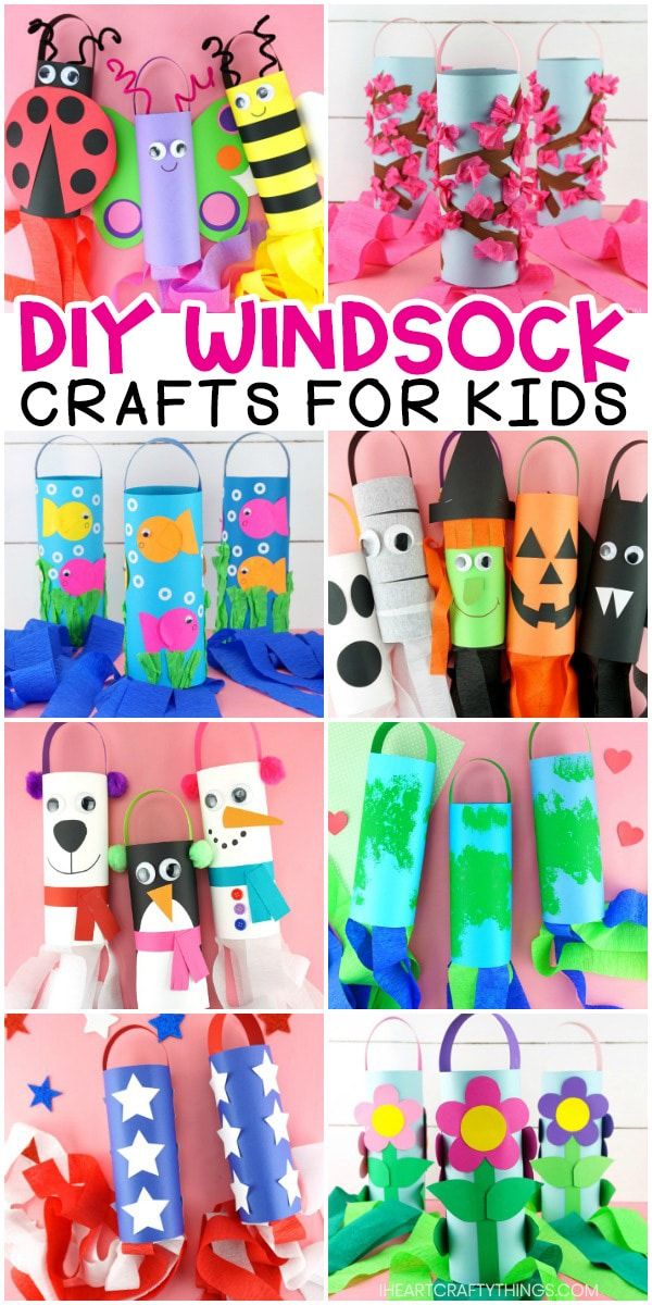 some crafts for kids to make with paper rolls and other items that are on display