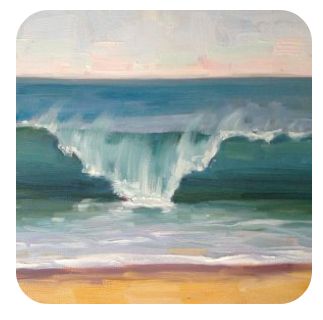 an oil painting of a wave crashing on the beach