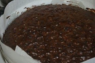 a bowl filled with chocolate cake sitting on top of a stove