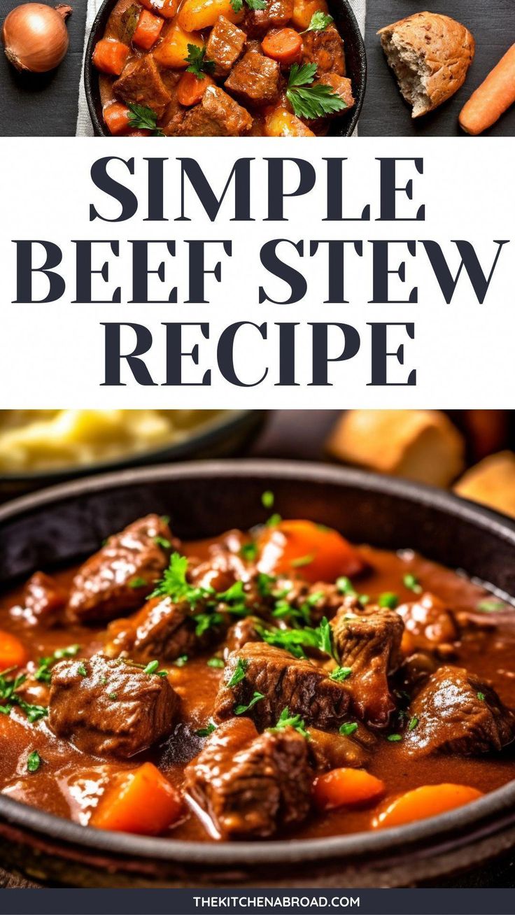 beef stew in a bowl with carrots, potatoes and parsley on the side