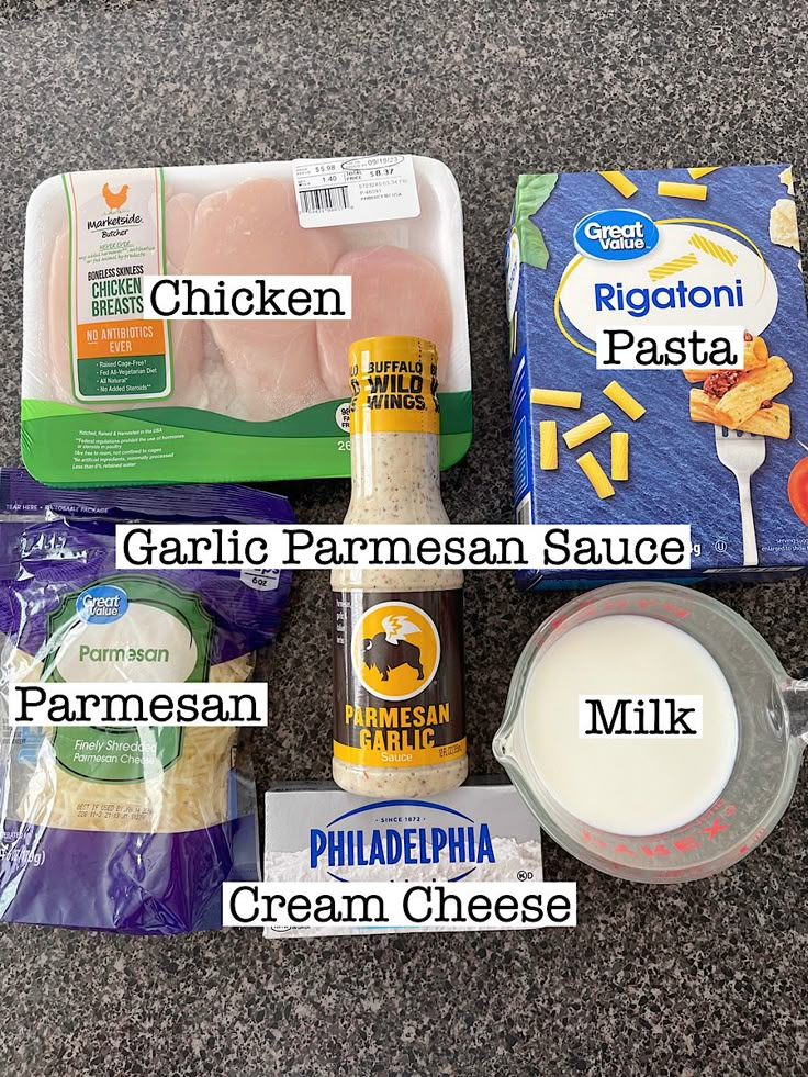 ingredients needed to make chicken parmesan salad laid out on the ground