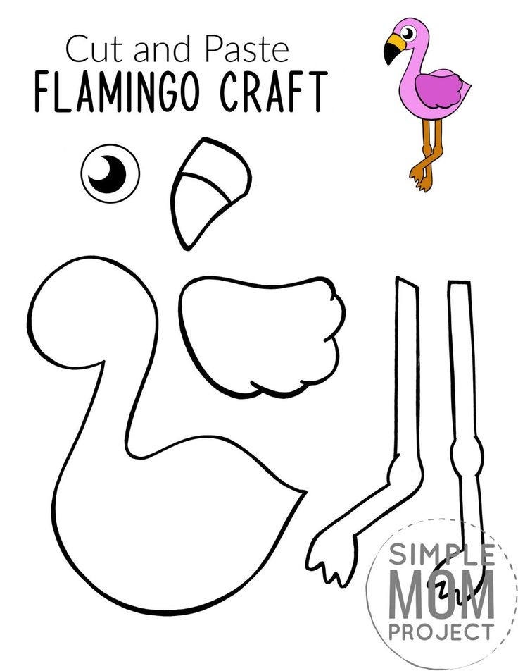 a flamingo craft with the words cut and paste