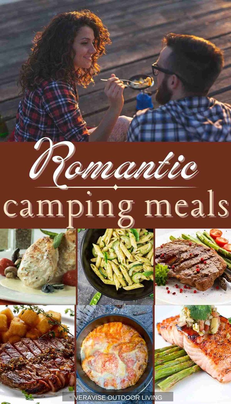 romantic camping meals with text overlay that reads romantic camping meals