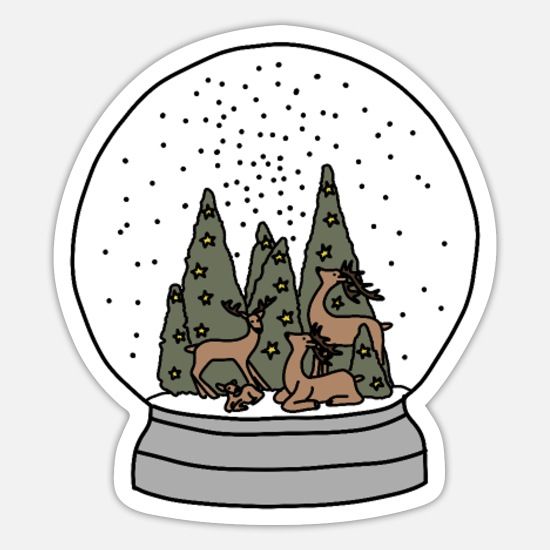 a snow globe with three dogs in it and stars on the sky behind them, surrounded by trees