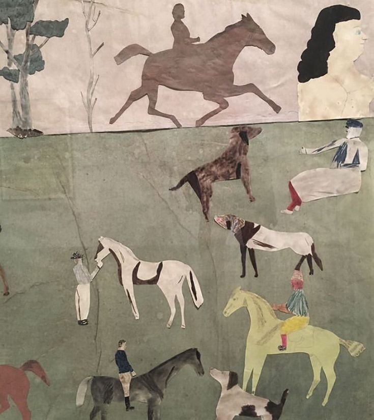 an image of horses and people on the wall