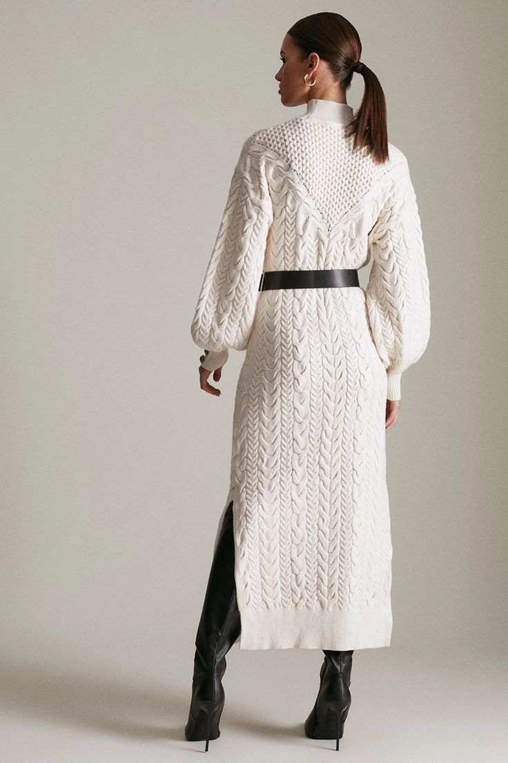 Petite Cable Knit Belted Midi Dress | Karen Millen Long Cable Knit Dress, Long Cable Knit Sweater Dress For Fall, Fall Pointelle Knit Sweater Dress, Fall Cable Knit Dresses, Chic Cable Knit Sweater Dress For Spring, Chic Spring Cable Knit Sweater Dress, Winter Cable Knit Knee-length Dress, Knee-length Cable Knit Winter Dress, Chic Cable Knit Knee-length Dress