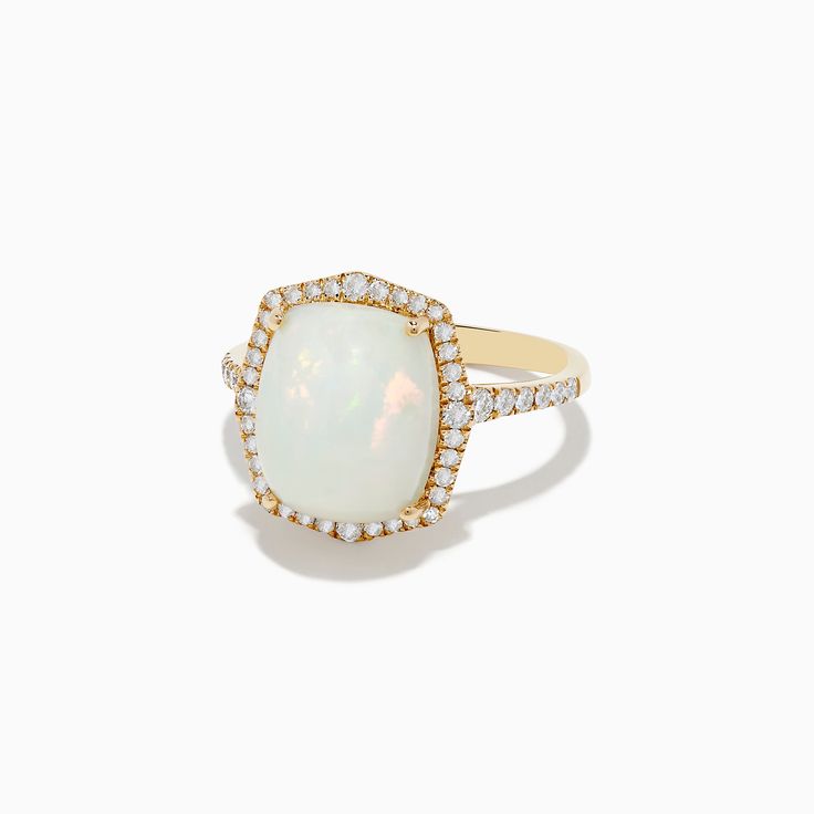 Effy Aurora 14K Yellow Gold Opal and Diamond Ring Luxury Multi-stone Opal Ring In 14k Gold, Yellow Gold Multi-stone Opal Ring, 14k Yellow Gold Multi-stone Opal Ring, Elegant 14k Yellow Gold Opal Ring, Multi-stone Opal Ring In 14k Yellow Gold, Fine Jewelry 14k Gold Cushion Cut, Yellow Gold 14k Multi-stone Opal Ring, Elegant Yellow Gold Opal Ring Stamped 14k, Formal 14k Gold Multi-stone Opal Ring