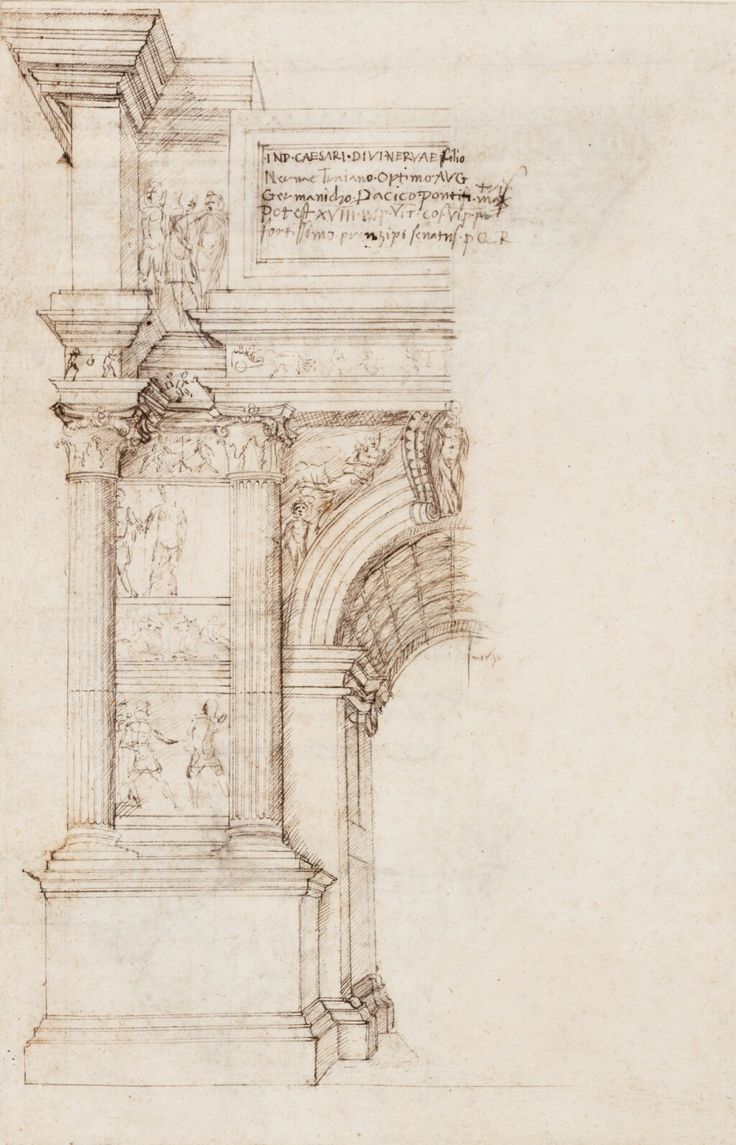 a drawing of an arch with two columns