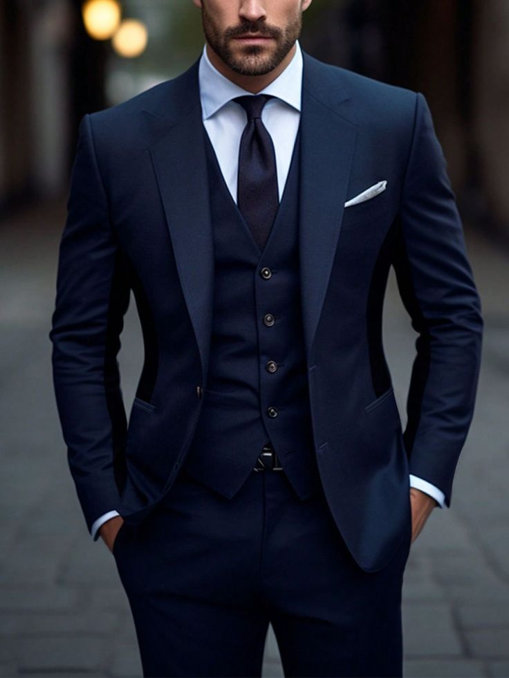 Navy Blue Suit For Groom, Navy Blue Suits For Men Wedding, Navy Blue Suit Men Wedding, Blue Suits For Men Wedding, Dark Blue Suit Men, Navy Suit Outfit Men, Navy Fitted Suit, Navy Blue Suits For Men, Navy Blue Wedding Suit