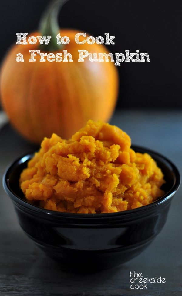 how to cook a fresh pumpkin in a black bowl with text overlay that reads, how to cook a fresh pumpkin